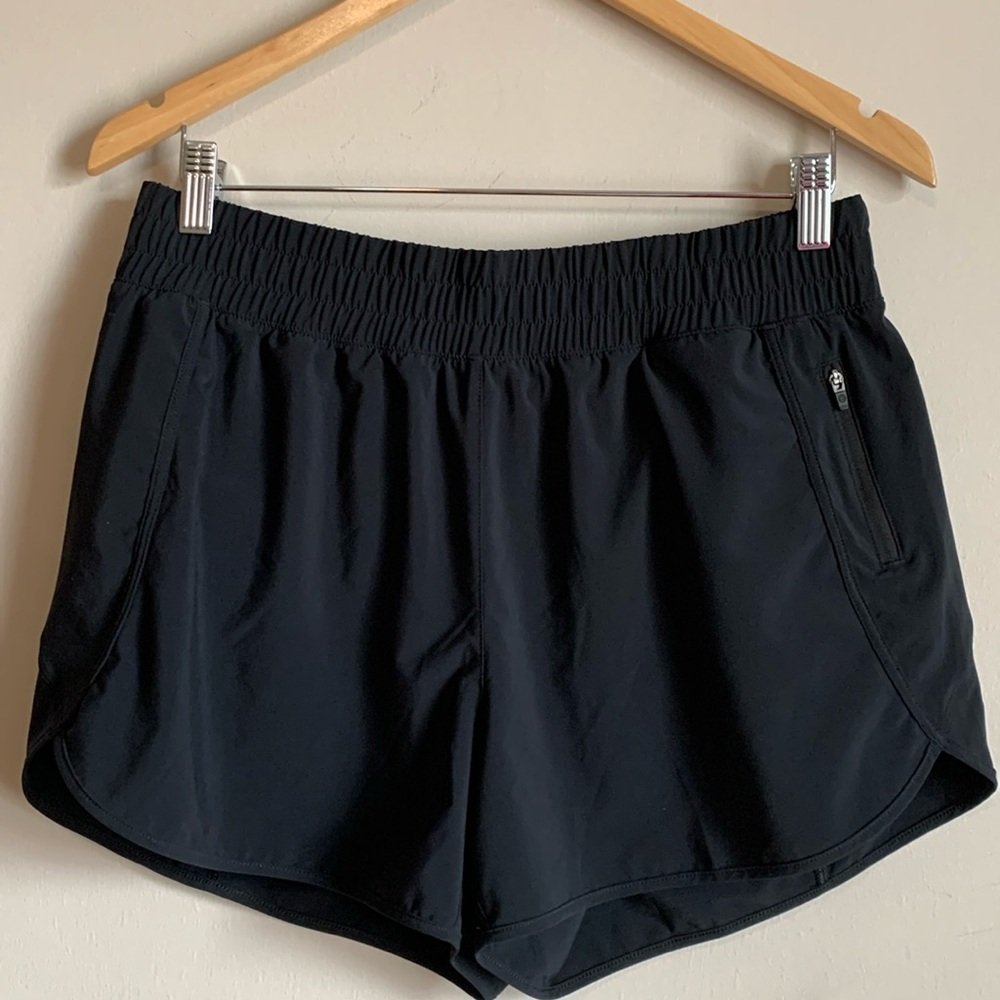 CRZ Yoga Running Shorts Black Large Lined Womens Stretch Elastic Waist Pockets